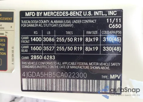 2012 Mercedes-Benz Ml 350 4Matic z USA, uszkodzony, nr VIN 4JGDA5HB5CA022300